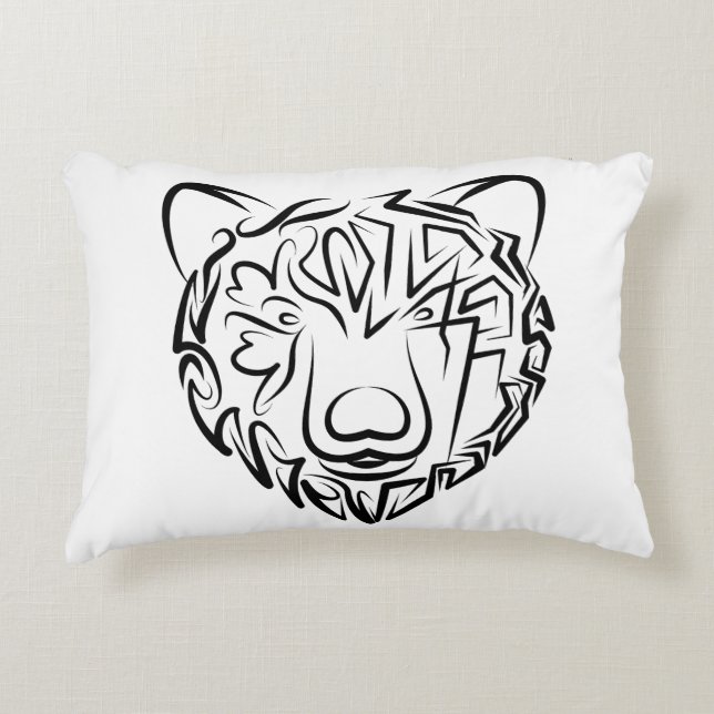 Cojín Decorativo Oso tribal blanco y negro (Anverso)