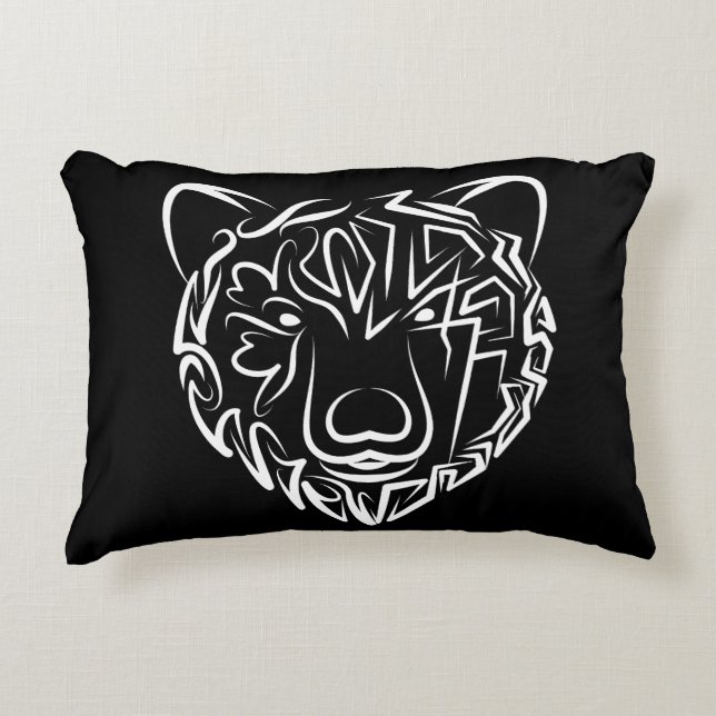 Cojín Decorativo Oso tribal blanco y negro (Anverso)