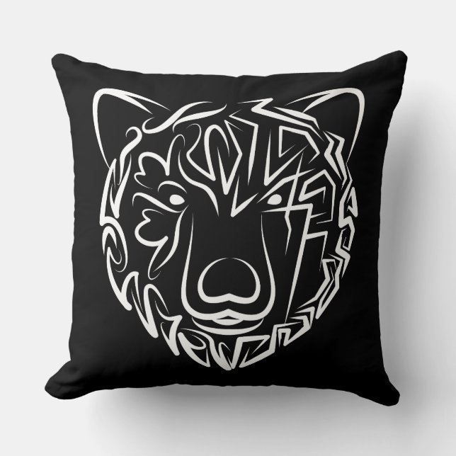 Cojín Decorativo Oso tribal blanco y negro (Anverso)
