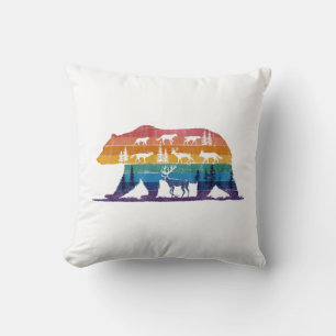 Cojín Decorativo Oso Vintage de Vida Silvestre – Silueta del Bosque