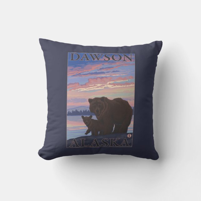 Cojín Decorativo Oso y Cub - Dawson, Alaska (Anverso)