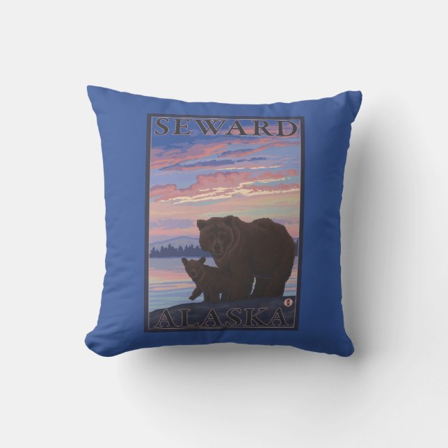 Cojín Decorativo Oso y Cub - Seward, Alaska (Anverso)