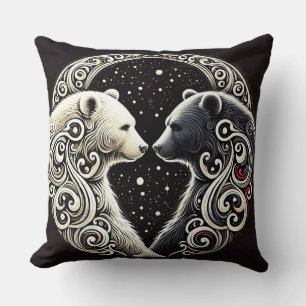 Cojín Decorativo Osos blancos y negros en un diseño de Yin Yang