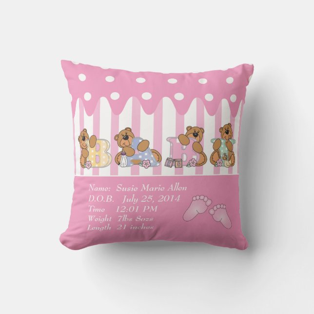 Cojín Decorativo Osos Chicas de recién nacido (Anverso)