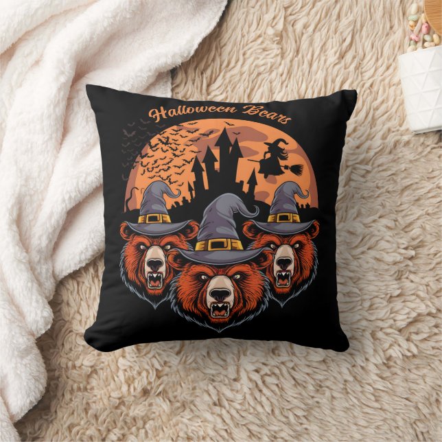 Cojín Decorativo Osos de Halloween con bruja y castillo (Manta)