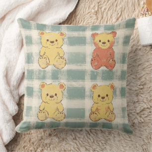 Cojín Decorativo Osos de peluche de arte popular en cuadros de colo