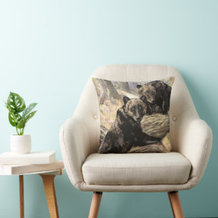 Cojín Decorativo Osos Grizzly por CE Swan, Animales del Bosque Vint
