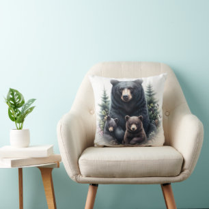 Cojín Decorativo Osos negros en la vida silvestre rústica del bosqu