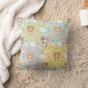 Cojín Decorativo Osos Pastel Teddy y nubes de lluvia torrenciales