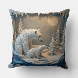 Cojín Decorativo Osos Polares Escena del Bosque Ártico Azul 🐻❄️