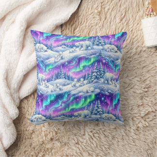 Cojín Decorativo Osos Polares Luces del Norte Invierno Aurora Throw