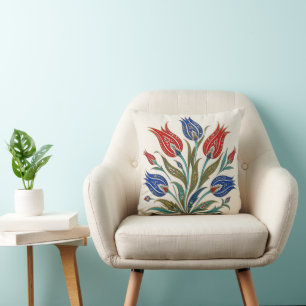 Cojín Decorativo Otoman Tulipán Botánico Arte Floral Turco