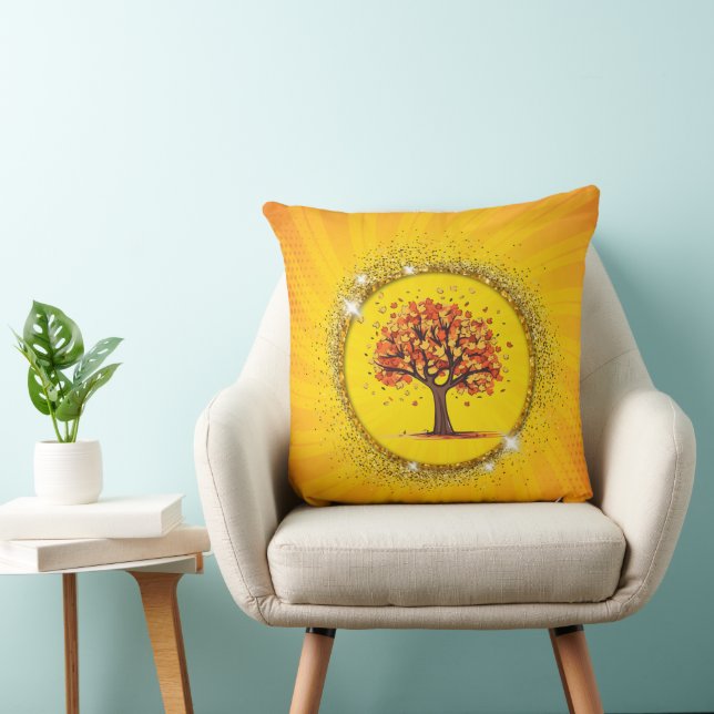 Cojín Decorativo Otoño Árbol amarillo Sunburst Sparkle Circle Art (Silla)