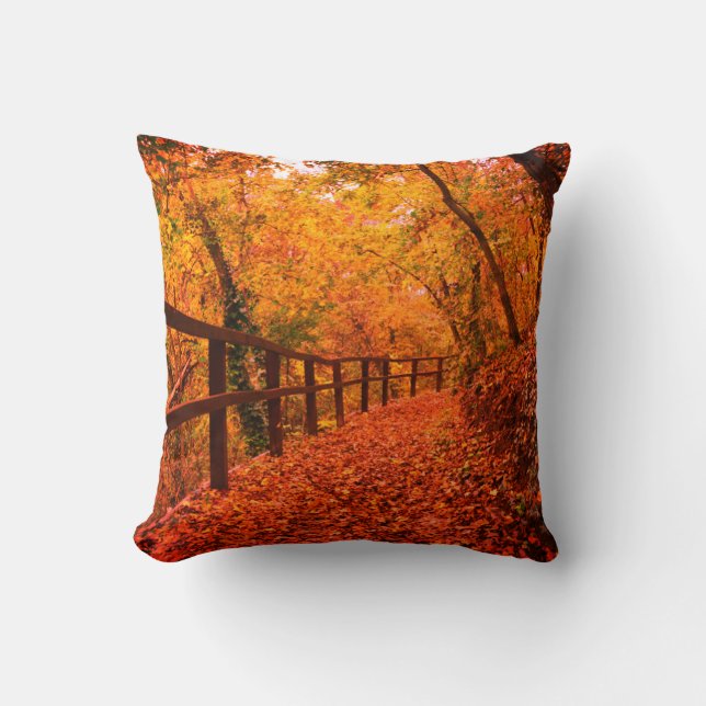 Cojín Decorativo Otoño Caída Moderna Deja Rústico Naranja (Anverso)