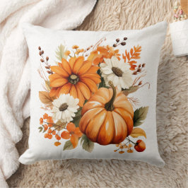 Cojín Decorativo Otoño Calabaza Naranja y Flores
