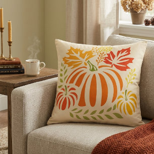 Cojín Decorativo Otoño Calabaza Y Hojas Caídas 