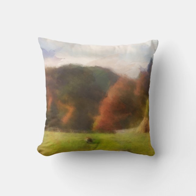 Cojín Decorativo Otoño Con Fox De Montaña Y Acuarela Haystack (Anverso)