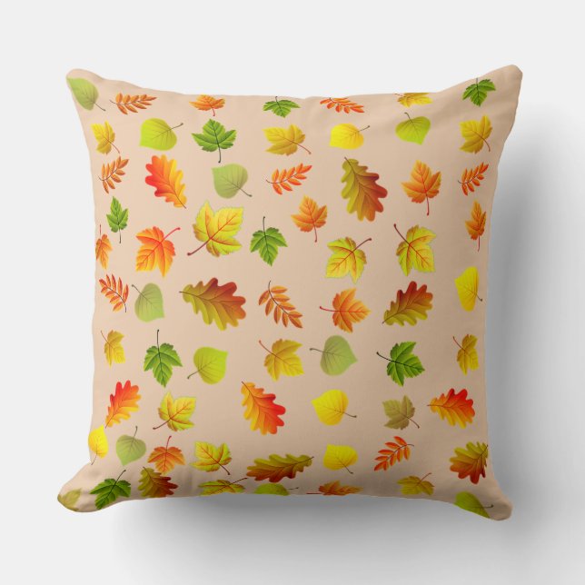 Cojín Decorativo Otoño dorado, verde y Naranja deja en Beige (Anverso)