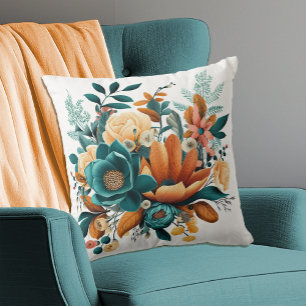 Cojín Decorativo Otoño Flores de otoño: Naranja Verde azulado bohem
