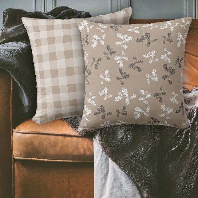 Cojín Decorativo Otoño Foliage deja un patrón revestido marrón (Autumn Fall Foliage Leaves Brown Plaid Pattern Throw Pillow)