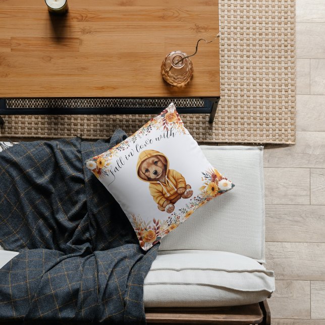 Cojín Decorativo Otoño Golden Retriever Puppy Fall in Love (The Autumn Golden Retriever Puppy Fall in Love Throw Pillow )