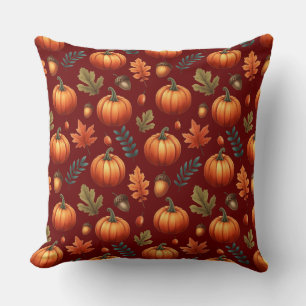 Cojín Decorativo Otoño Hojas De Otoño Y Patrón De La Calabaza Sin M