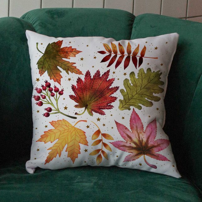 Cojín Decorativo Otoño marrón otoño deja patrón cosecha (Fall Brown Autumn Leaves Harvest Pattern Throw Pillow)