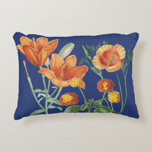 Cojín Decorativo Otoño Naranja de acuarela Floral Azul
