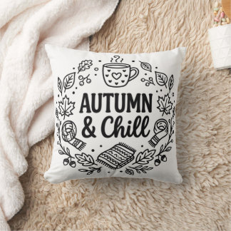 Cojín Decorativo Otoño & Relajación | Arte de Línea con Letras a Ma