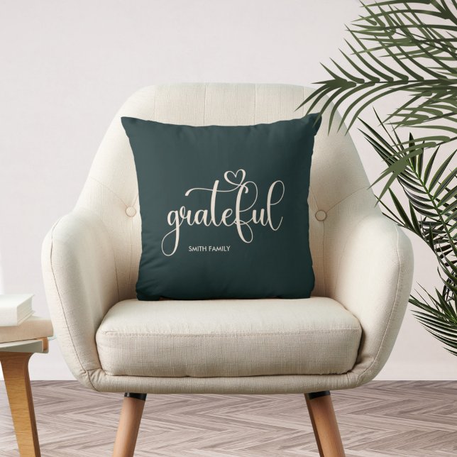 Cojín Decorativo Otoño Verde Profundo Personalizado Agradecido (Subido por el creador)