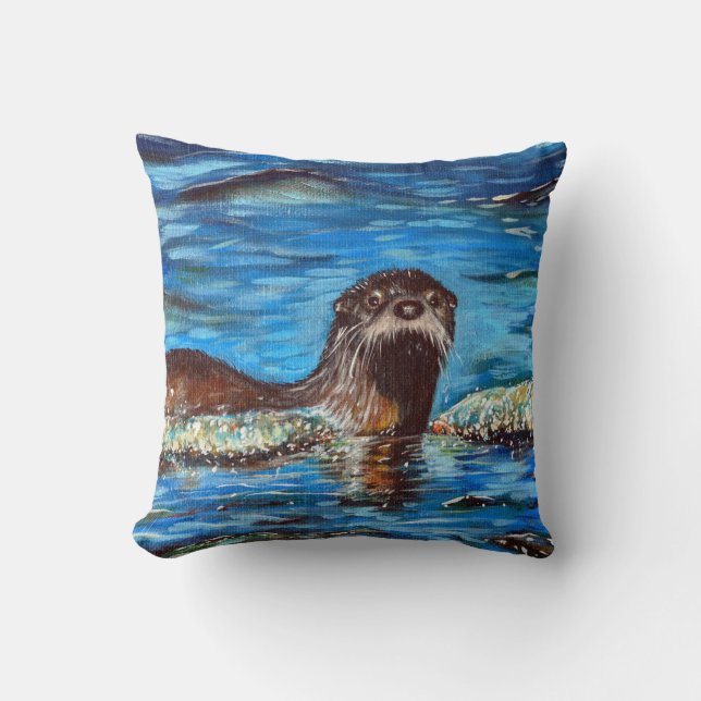 Cojín Decorativo Otter in the Waves Painting (Anverso)