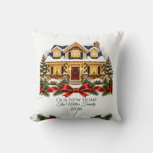 Cojín Decorativo Our New Home Christmas House with Family Name and