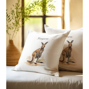 Cojín Decorativo Outback Wanderer: canguro acuarela personalizado