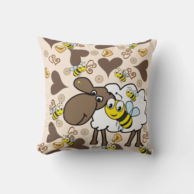 Cojín decorativo Oveja Bumblebee Corazones Brown (Anverso)