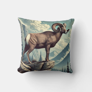 Cojín Decorativo Oveja de Cuerno Grande Fauna Montañosa Rocky Rusti