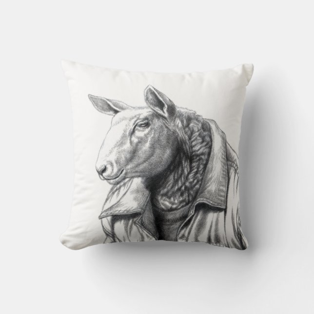 Cojín Decorativo Oveja en jeans Jacket (Nieve) (Anverso)