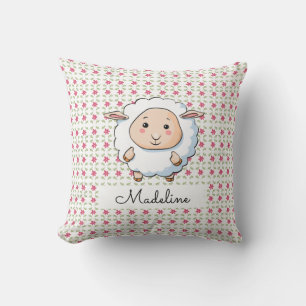 Cojín Decorativo Oveja Floral Rosa Personalizada