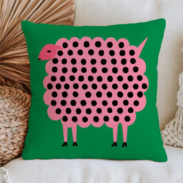 Cojín Decorativo Oveja rosa con lunares sobre arte animal ingenuo v