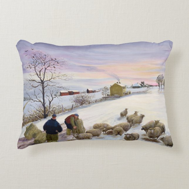 Cojín Decorativo Ovejas de alimentación en invierno (Anverso)