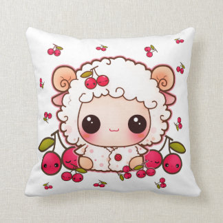 Cojín Decorativo Ovejas del bebé de Kawaii y cerezas lindas