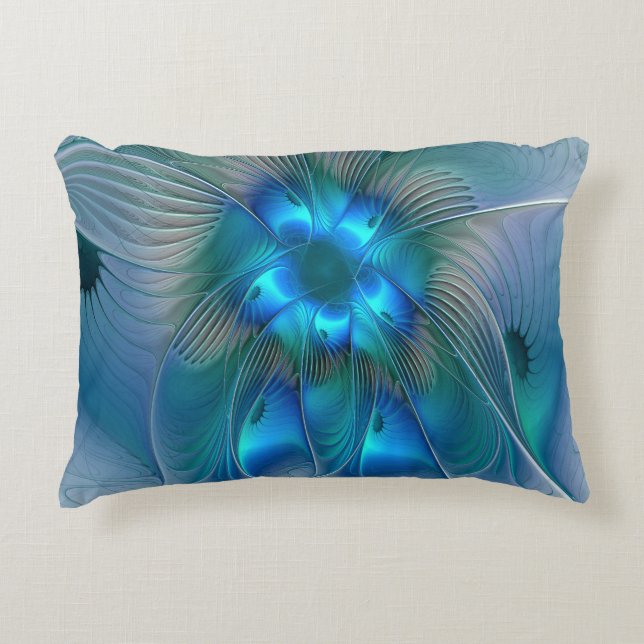 Cojín Decorativo Ovejas en pie, abstracto fractal turquesa azul (Anverso)