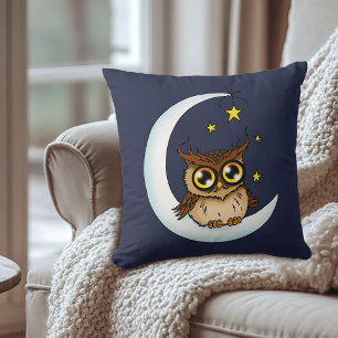 Cojín Decorativo Owl Moon Blue Cute Stars