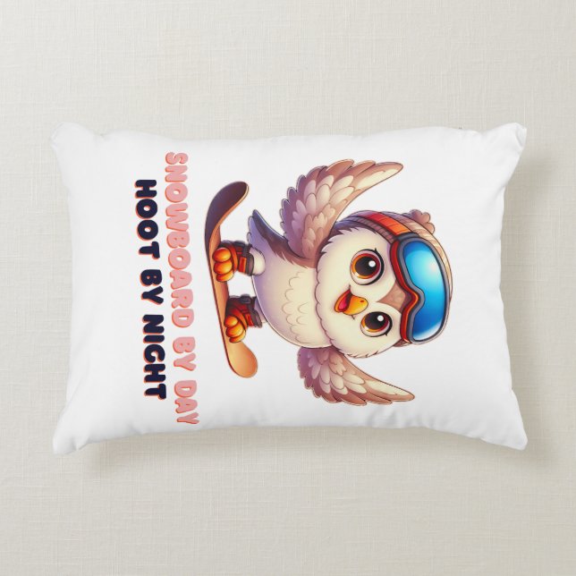 Cojín Decorativo Owl Snowboard Snowboarder Winter Adventure (Anverso)