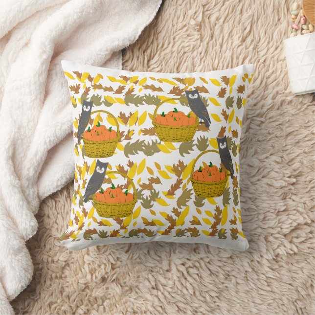 Cojín Decorativo Owls & Pumpkin Harvest Throw Pillow (Manta)
