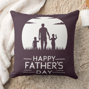 Cojín Decorativo Padre caminando con dos niños Silueta de la luna