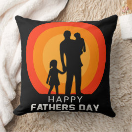 Cojín Decorativo Padre con dos niños Silueta de la puesta del sol