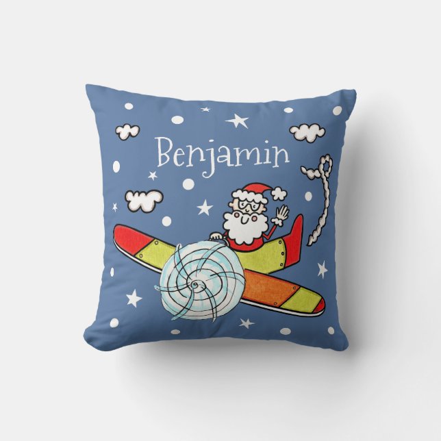 Cojín Decorativo Padre personalizado avión navideño Santa Claus (Anverso)