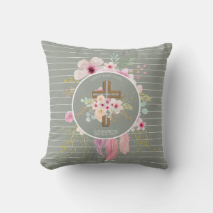Cojín Decorativo Padrino - Verde de cruz floral personalizada
