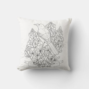 Cojín Decorativo Página de Coloración de Aves y Flores del Estado d