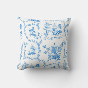 Cojín Decorativo Pagoda azul de chinoiserie